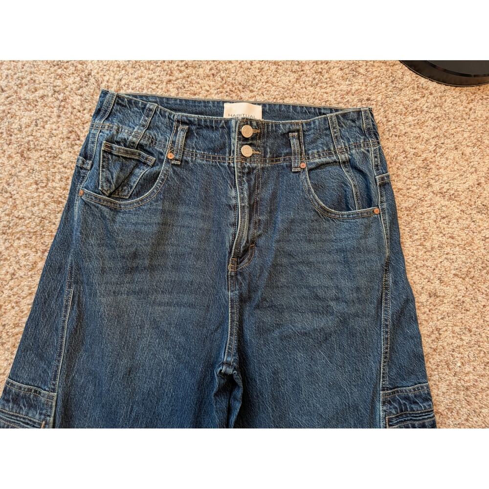 Habitual Women's Wide Leg Cargo Blue Denim Utility Pocket Jeans Size 12/31 - Picture 3 of 12